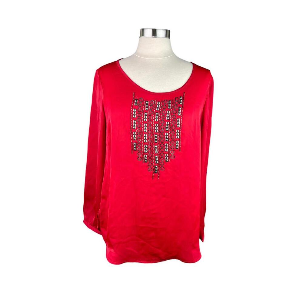 Ariat Red Western Top Womens Medium Beaded Long Sleeve Cowgirl Shirt Rodeo
